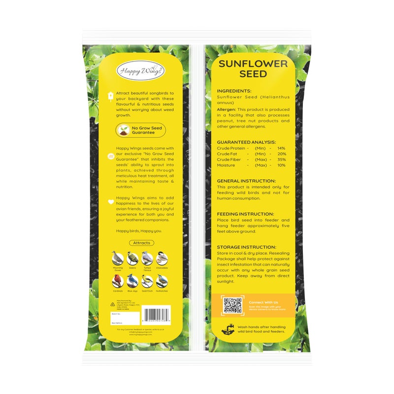Happy Wings Black Oil Sunflower Seeds for Wild Birds 5 lbs No Grow Seed I High-Energy Bird Food Ideal for Finches, Sparrows, and More I All Year-Round Feeding. - Image 3